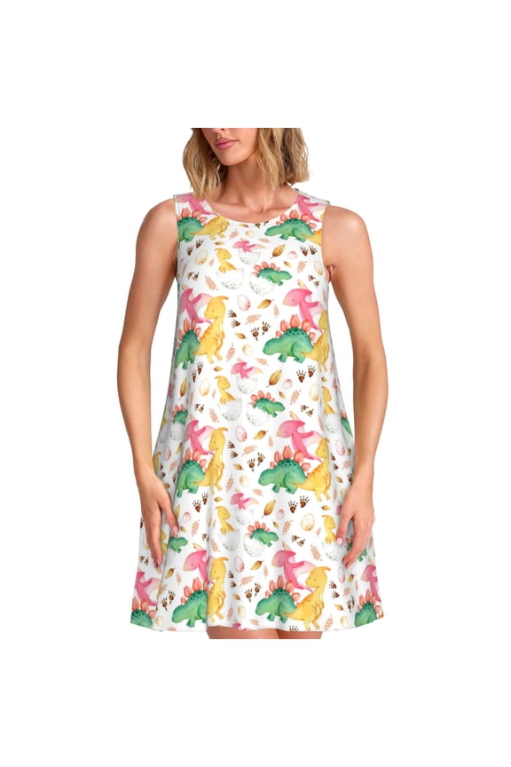 Spring Summer Dresses for Women 2025 - Cute Cute Dinosaurs Swimsuit Coverup Sundresses for Women, Beach Vacation Clothes for Women, Hawaiian Tshirt Dresses for Women