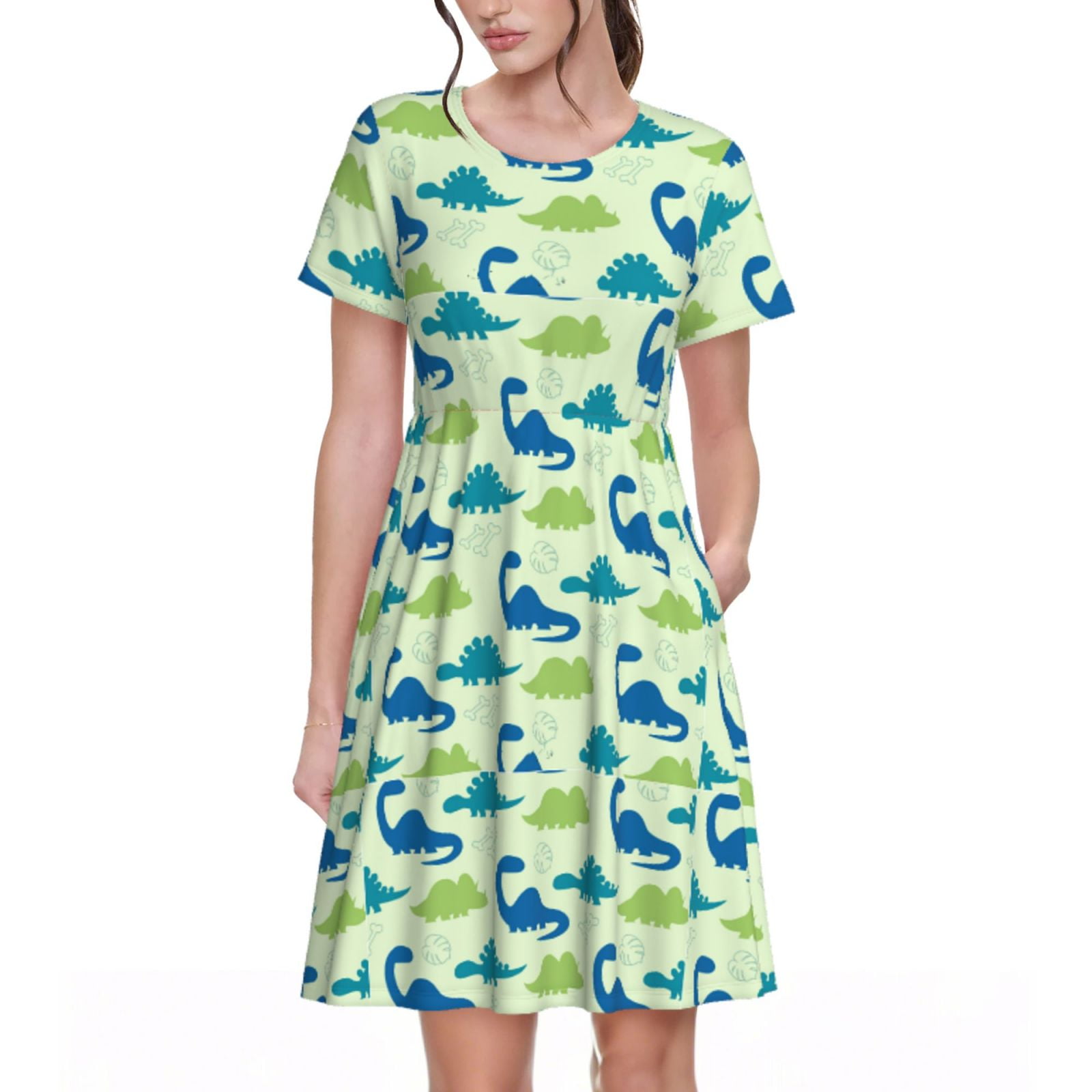 Spring Summer Dresses for Women 2025 - Cute Dinosaur Blue Green Wedding ...