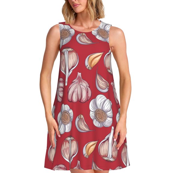 Spring Summer Dresses for Women 2025 - Cute Garlic Cloves Swimsuit Coverup Sundresses for Women, Beach Vacation Clothes for Women, Hawaiian Tshirt Dresses for Women