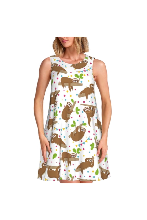 Spring Summer Dresses for Women 2025 - Cute Sloth AZ Swimsuit Coverup Sundresses for Women, Beach Vacation Clothes for Women, Hawaiian Tshirt Dresses for Women