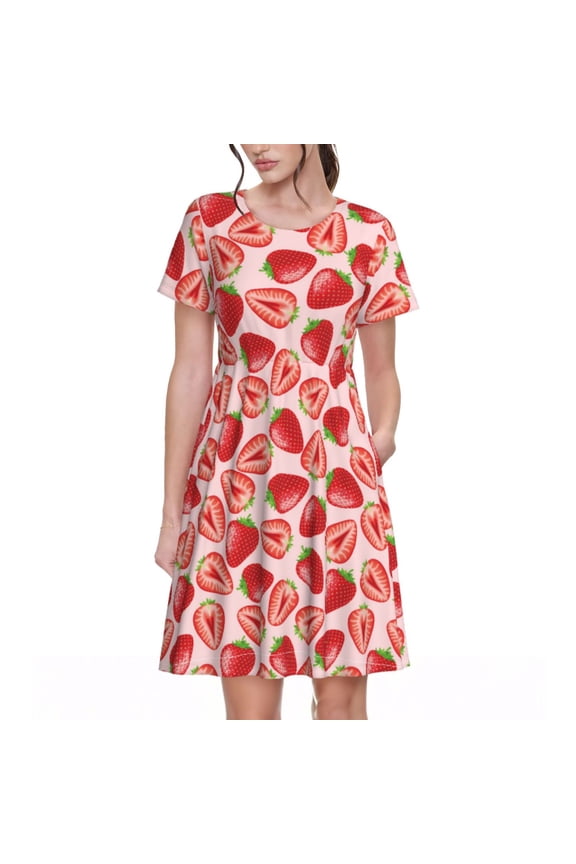 Spring Summer Dresses for Women 2025 - Cute Strawberry Wedding Guest Dresses, Beach Vacation Clothes, Hawaiian Sundresses Casual Short Sleeve Dress for Women with Pockets