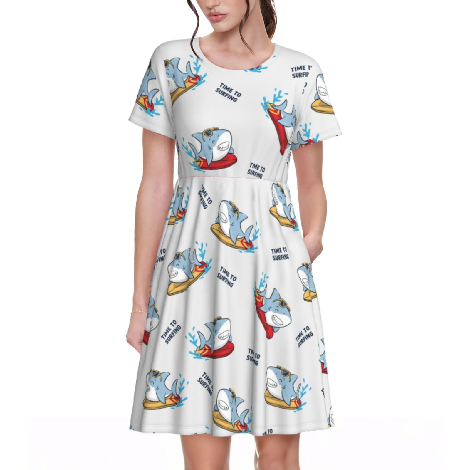 Spring Summer Dresses for Women 2025 - Cute Surfing Shark Beach ...