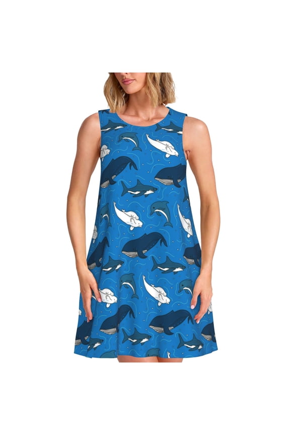 Spring Summer Dresses for Women 2025 - Cute Whale Dolphin Shark Swimsuit Coverup Sundresses for Women, Beach Vacation Clothes for Women, Hawaiian Tshirt Dresses for Women
