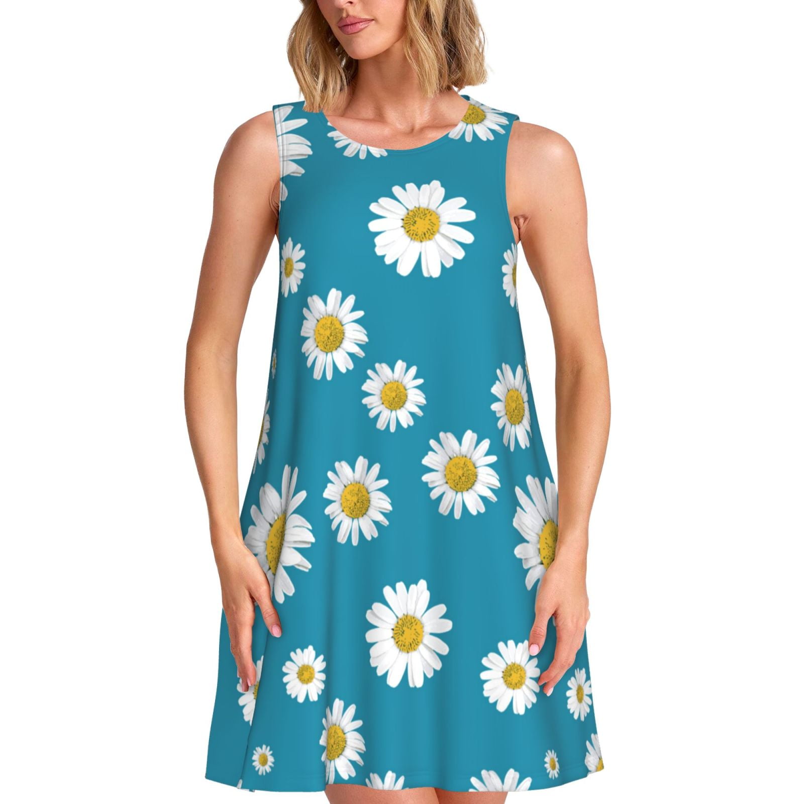 Spring Summer Dresses for Women 2025 - Daisies Flowers Blue Beach ...