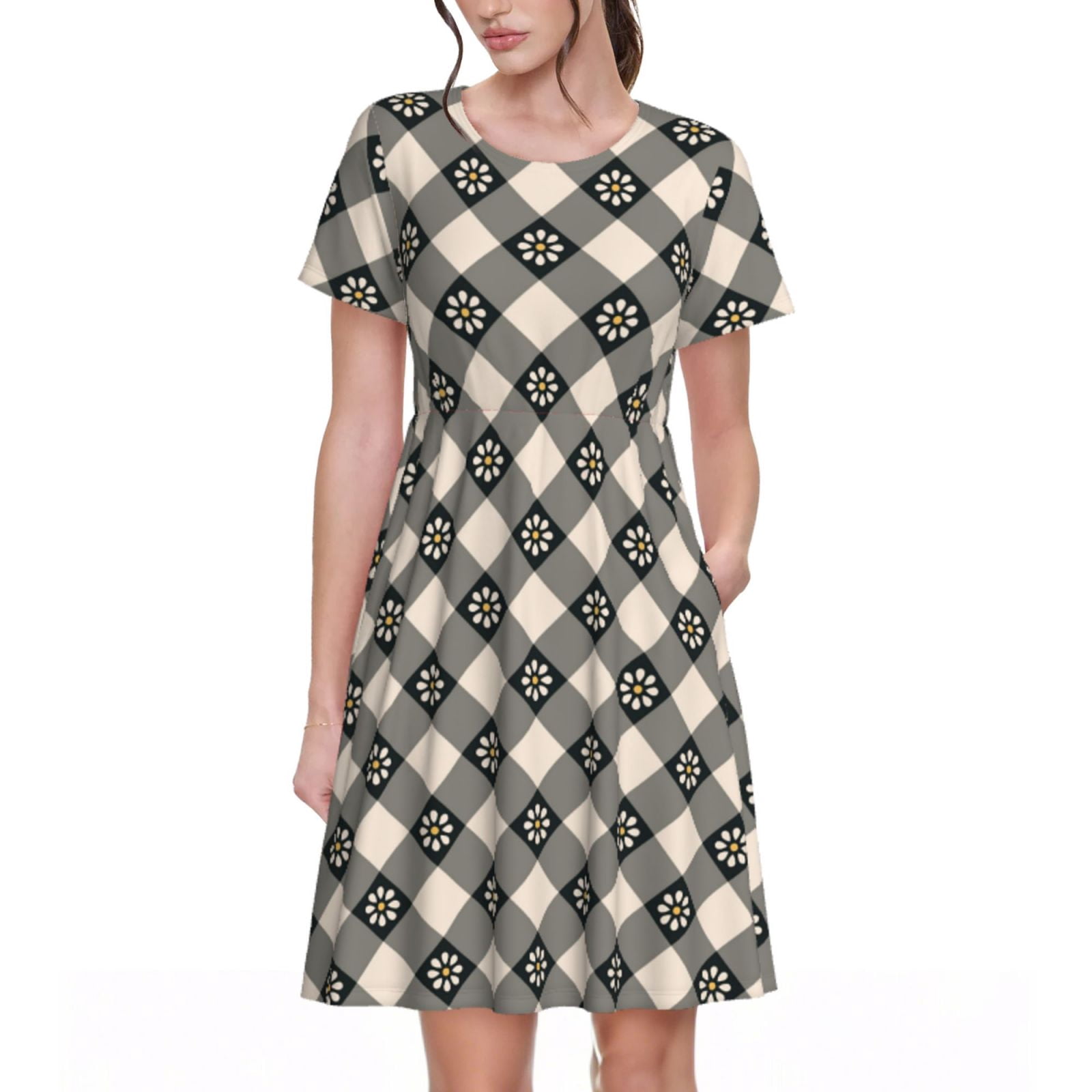 Spring Summer Dresses for Women 2025 - Daisy Plaid Black Beach Vacation ...