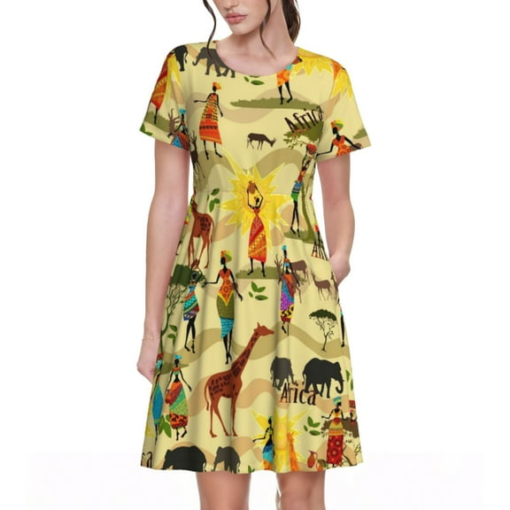 Spring Summer Dresses for Women 2025 - Ethnic African(1) Wedding Guest Dresses, Beach Vacation Clothes, Hawaiian Sundresses Casual Short Sleeve Dress for Women with Pockets