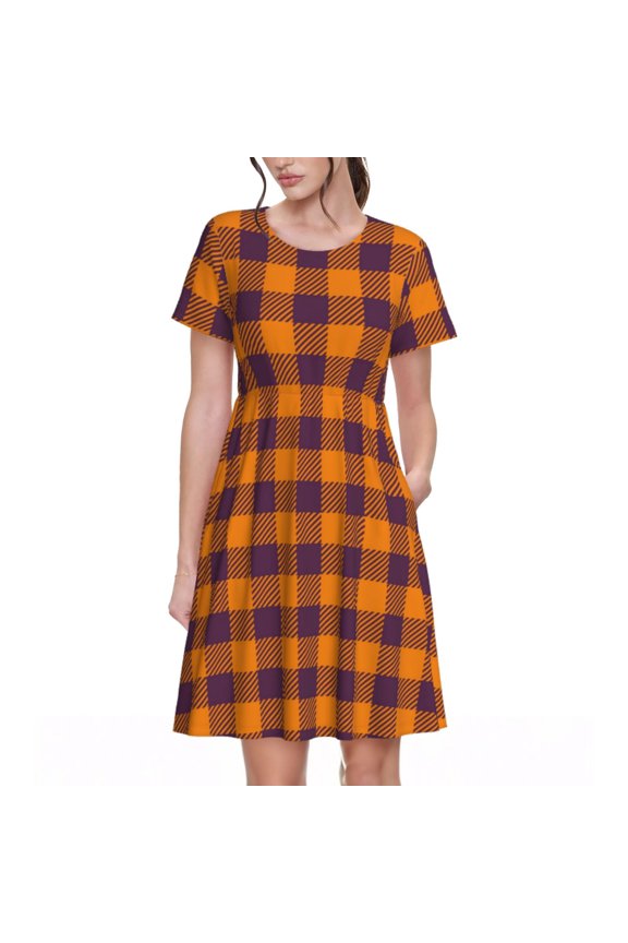 Spring Summer Dresses for Women 2025 - Fall Buffalo Plaid Wedding Guest Dresses, Beach Vacation Clothes, Hawaiian Sundresses Casual Short Sleeve Dress for Women with Pockets