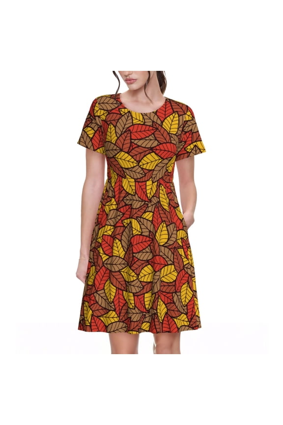 Spring Summer Dresses for Women 2025 - Fall Leaves Wedding Guest Dresses, Beach Vacation Clothes, Hawaiian Sundresses Casual Short Sleeve Dress for Women with Pockets