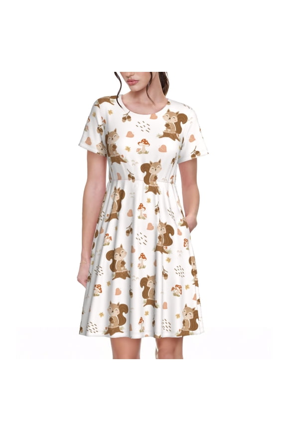 Spring Summer Dresses for Women 2025 - Fall Squirrel Wedding Guest Dresses, Beach Vacation Clothes, Hawaiian Sundresses Casual Short Sleeve Dress for Women with Pockets
