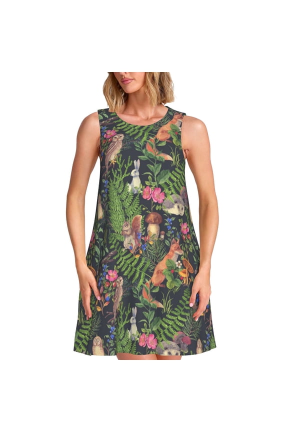 Spring Summer Dresses for Women 2025 - Forest Animals And Plants Swimsuit Coverup Sundresses for Women, Beach Vacation Clothes for Women, Hawaiian Tshirt Dresses for Women