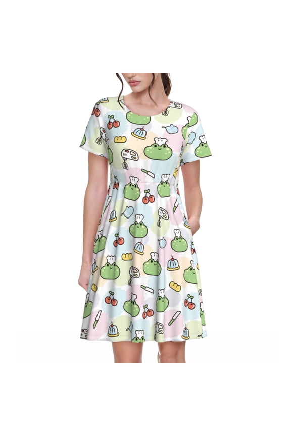 Spring Summer Dresses for Women 2025 - Frog Wear Chef Hat Wedding Guest Dresses, Beach Vacation Clothes, Hawaiian Sundresses Casual Short Sleeve Dress for Women with Pockets