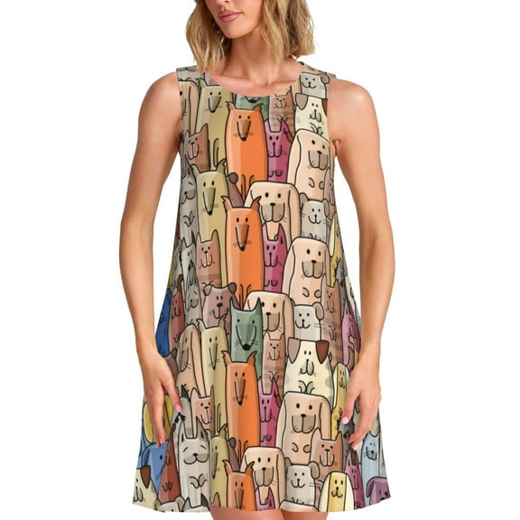 Spring Summer Dresses for Women 2025 - Funny Dogs Family Swimsuit Coverup Sundresses for Women, Beach Vacation Clothes for Women, Hawaiian Tshirt Dresses for Women