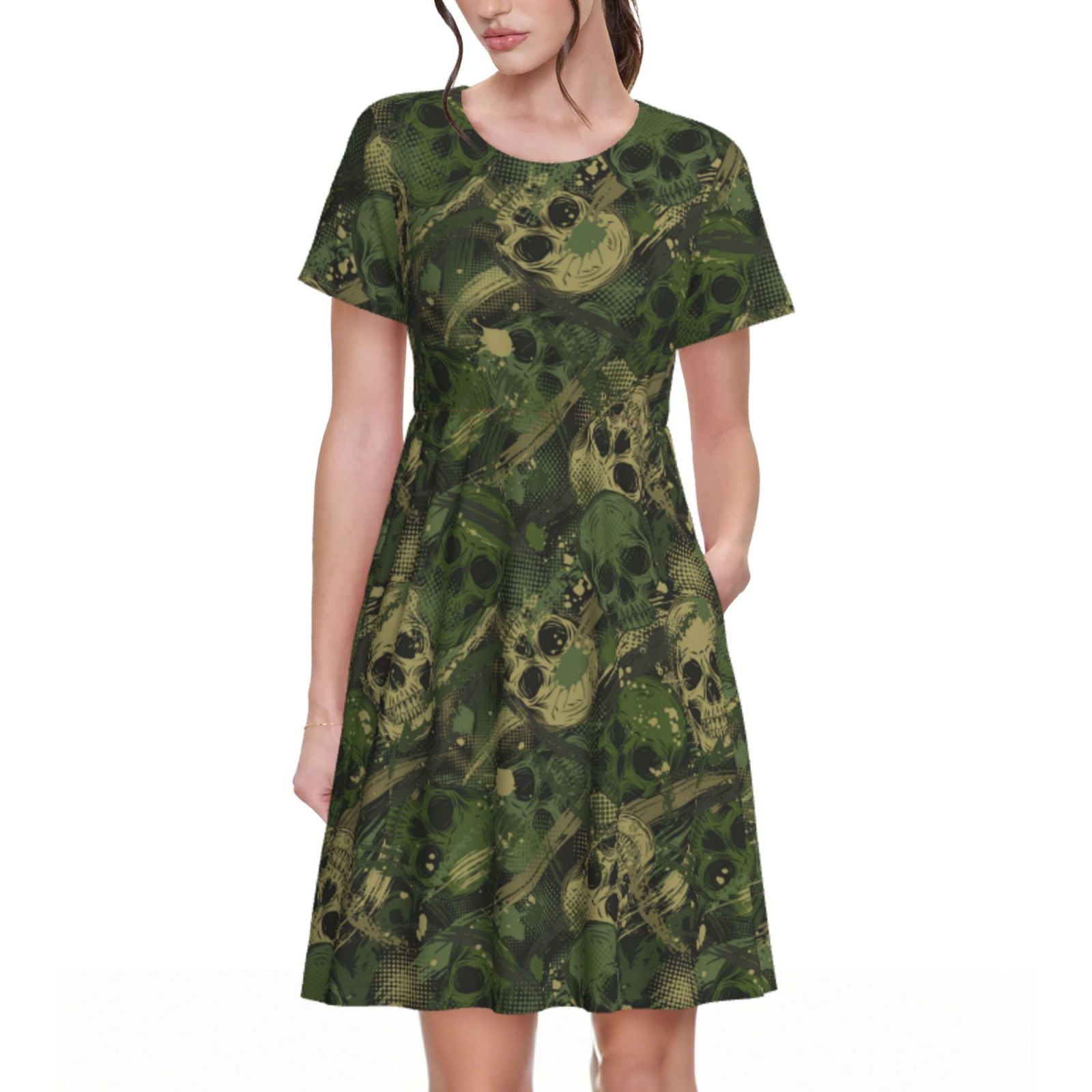 Spring Summer Dresses for Women 2025 - Green Camouflage Skull Wedding ...