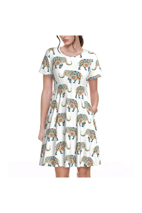 Spring Summer Dresses for Women 2025 - Indian Elephant Wedding Guest Dresses, Beach Vacation Clothes, Hawaiian Sundresses Casual Short Sleeve Dress for Women with Pockets