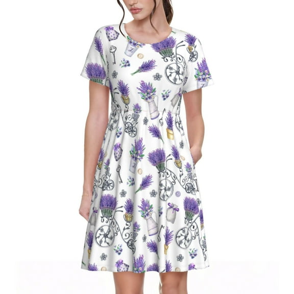 Spring Summer Dresses for Women 2025 - Lavender Bicycle Wedding Guest Dresses, Beach Vacation Clothes, Hawaiian Sundresses Casual Short Sleeve Dress for Women with Pockets