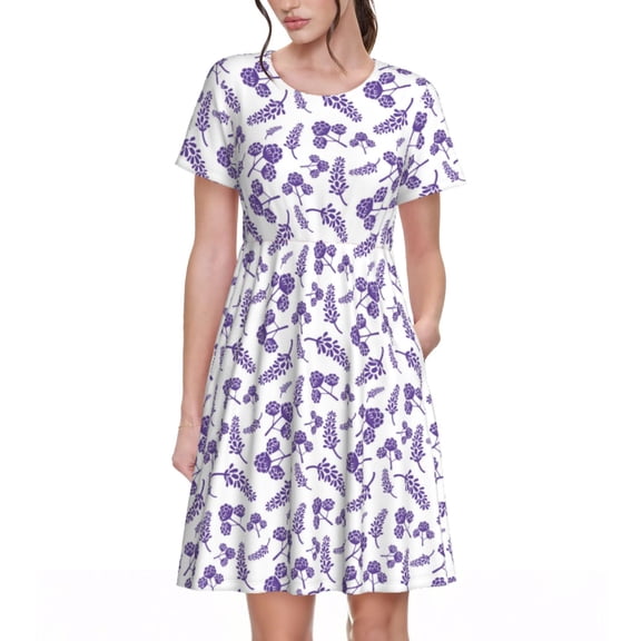 Spring Summer Dresses for Women 2025 - Lavender Flowers(1) Wedding Guest Dresses, Beach Vacation Clothes, Hawaiian Sundresses Casual Short Sleeve Dress for Women with Pockets