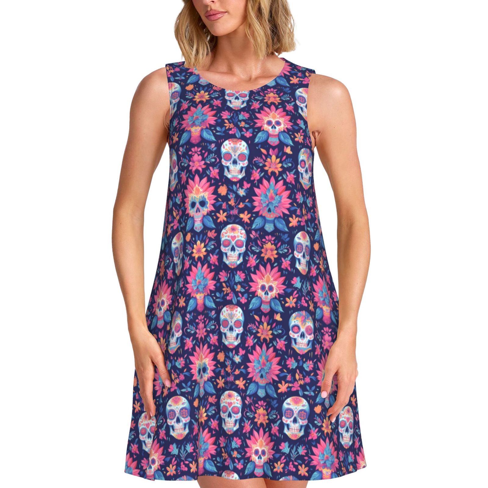 Spring Summer Dresses for Women 2025 - Leaf Flower Skull Colorful ...