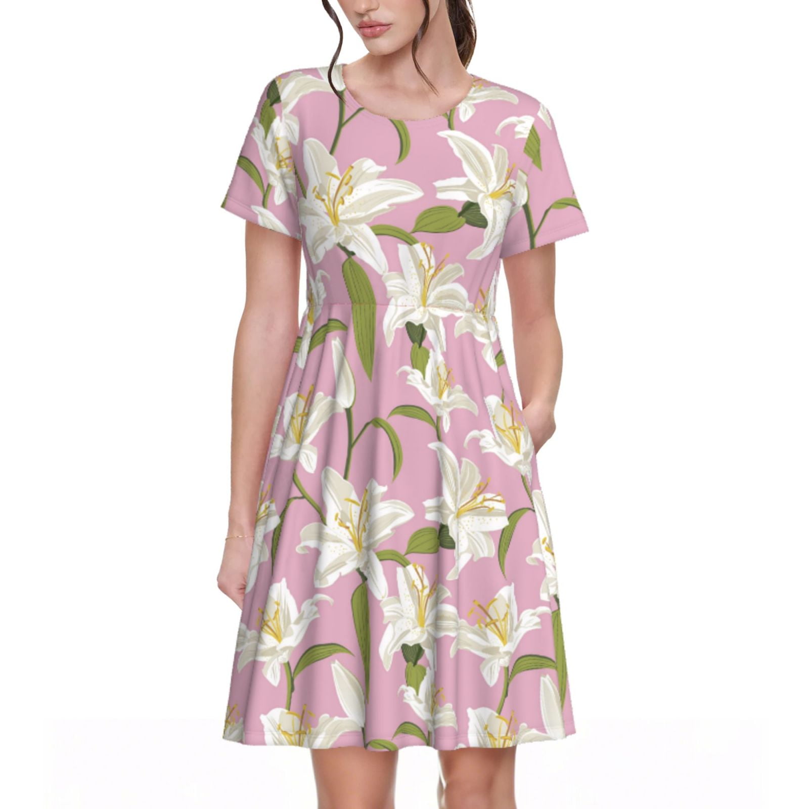 Spring Summer Dresses for Women 2025 - Lilies Flowers Light Pink ...