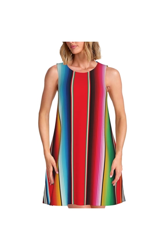 Spring Summer Dresses for Women 2025 - Mexican Serape Blanket Stripes Swimsuit Coverup Sundresses for Women, Beach Vacation Clothes for Women, Hawaiian Tshirt Dresses for Women