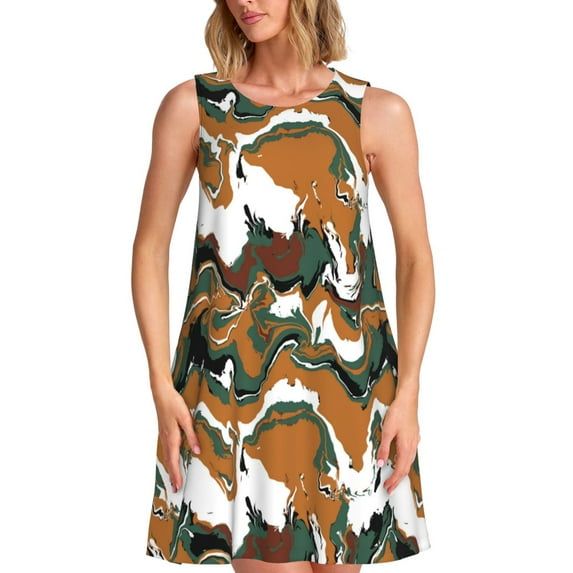Spring Summer Dresses for Women 2025 - Orange Green Camouflage Swimsuit Coverup Sundresses for Women, Beach Vacation Clothes for Women, Hawaiian Tshirt Dresses for Women