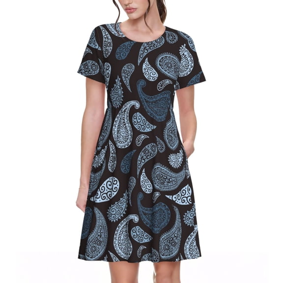 Spring Summer Dresses for Women 2025 - Paisley Pattern No.9073 Wedding Guest Dresses, Beach Vacation Clothes, Hawaiian Sundresses Casual Short Sleeve Dress for Women with Pockets