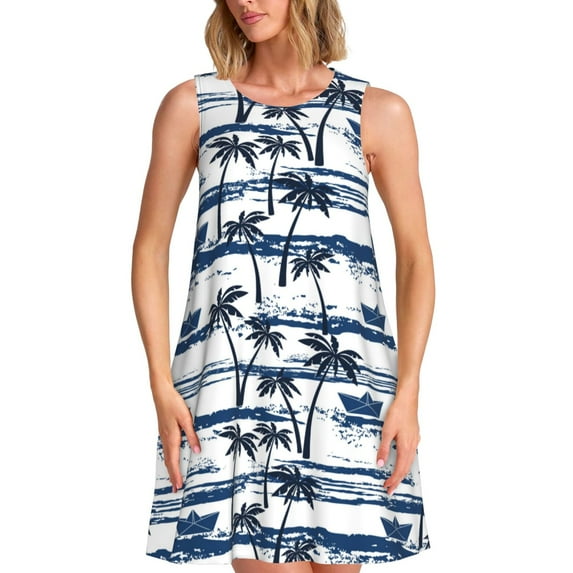 Spring Summer Dresses for Women 2025 - Palm Tree Swimsuit Coverup Sundresses for Women, Beach Vacation Clothes for Women, Hawaiian Tshirt Dresses for Women