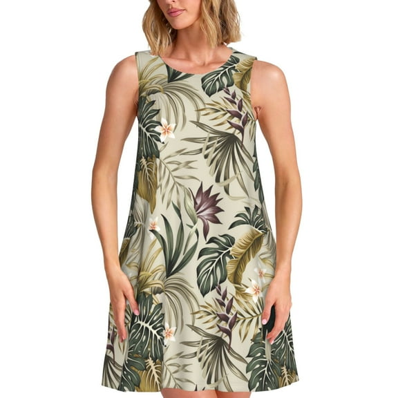 Spring Summer Dresses for Women 2025 - Parrot Bird Tropical Plant Swimsuit Coverup Sundresses for Women, Beach Vacation Clothes for Women, Hawaiian Tshirt Dresses for Women