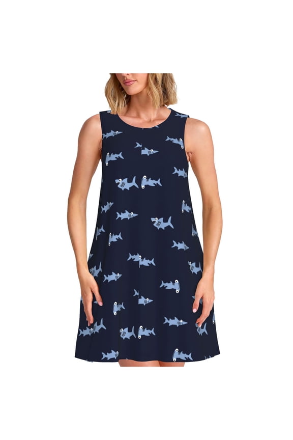 Spring Summer Dresses for Women 2025 - Party Shark Cute(Y) Swimsuit Coverup Sundresses for Women, Beach Vacation Clothes for Women, Hawaiian Tshirt Dresses for Women