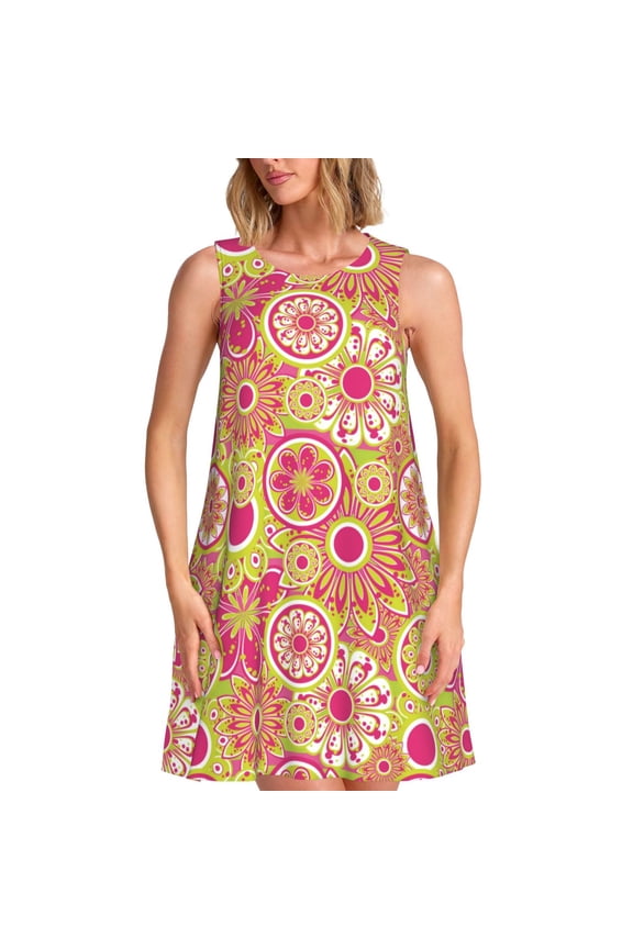 Spring Summer Dresses for Women 2025 - Pink Yellow Flowers Swimsuit Coverup Sundresses for Women, Beach Vacation Clothes for Women, Hawaiian Tshirt Dresses for Women