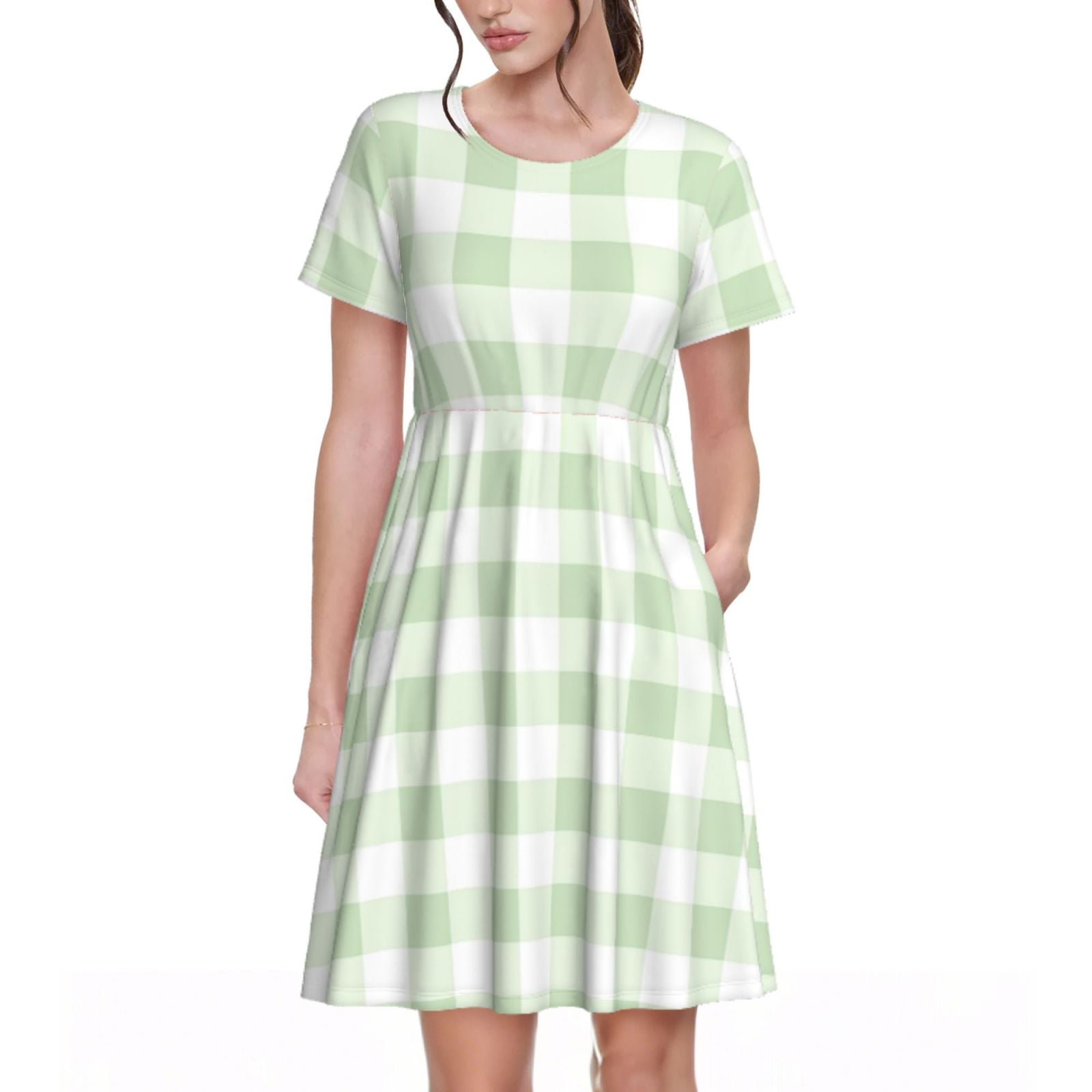 Spring Summer Dresses for Women 2025 - Pistachio Green Checkboard A ...