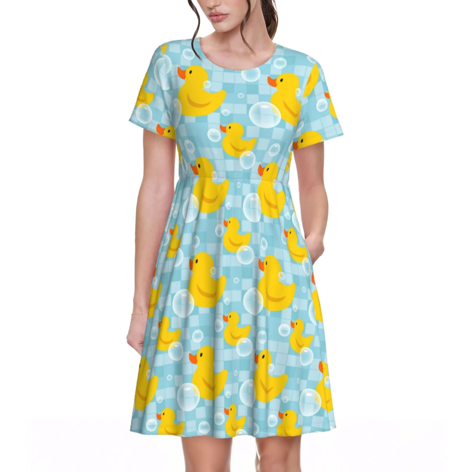 Spring Summer Dresses for Women 2025 - Plaid Cartoon Cute Duck Bubble ...