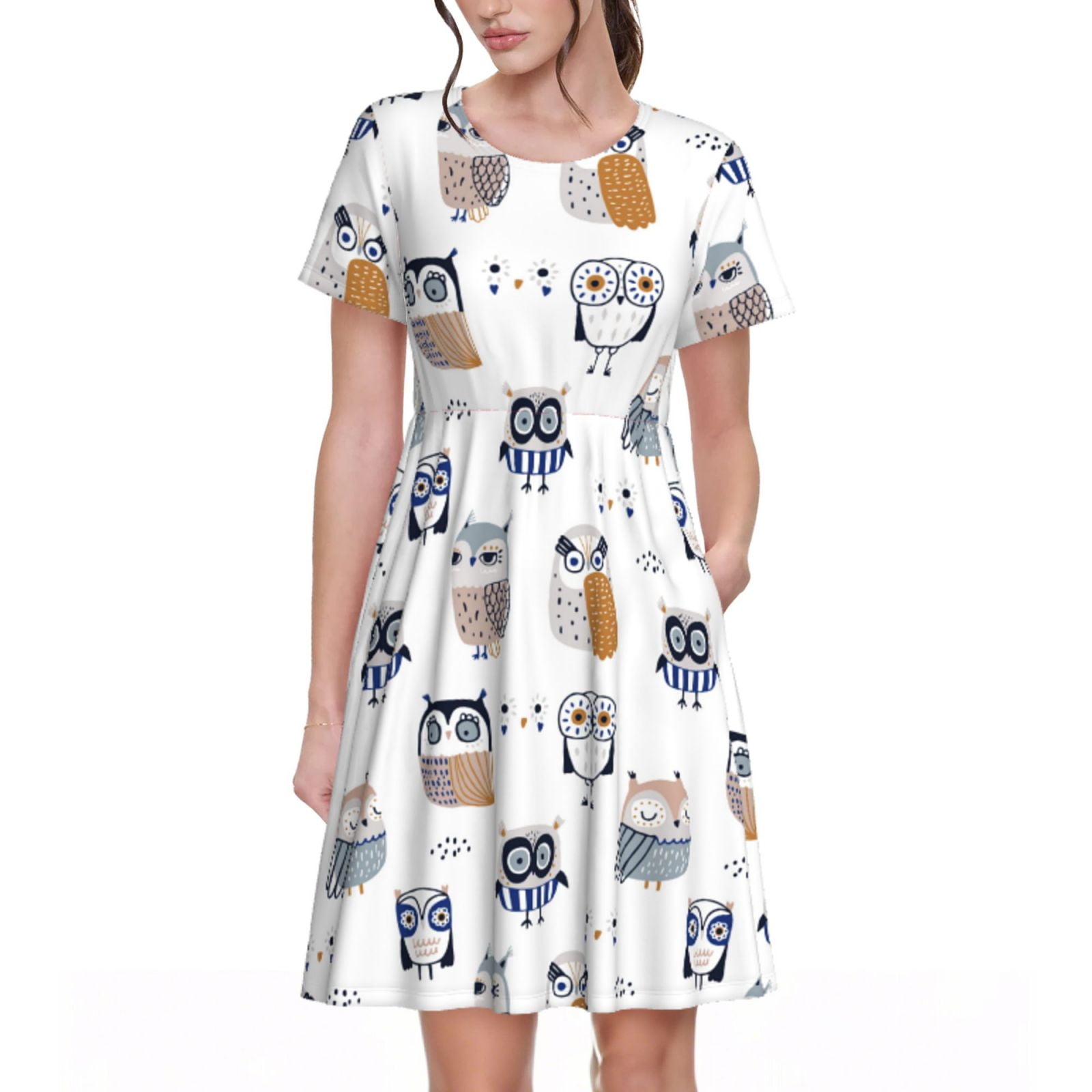 Spring Summer Dresses for Women 2025 - Quirky Doodle Owl White Beach ...