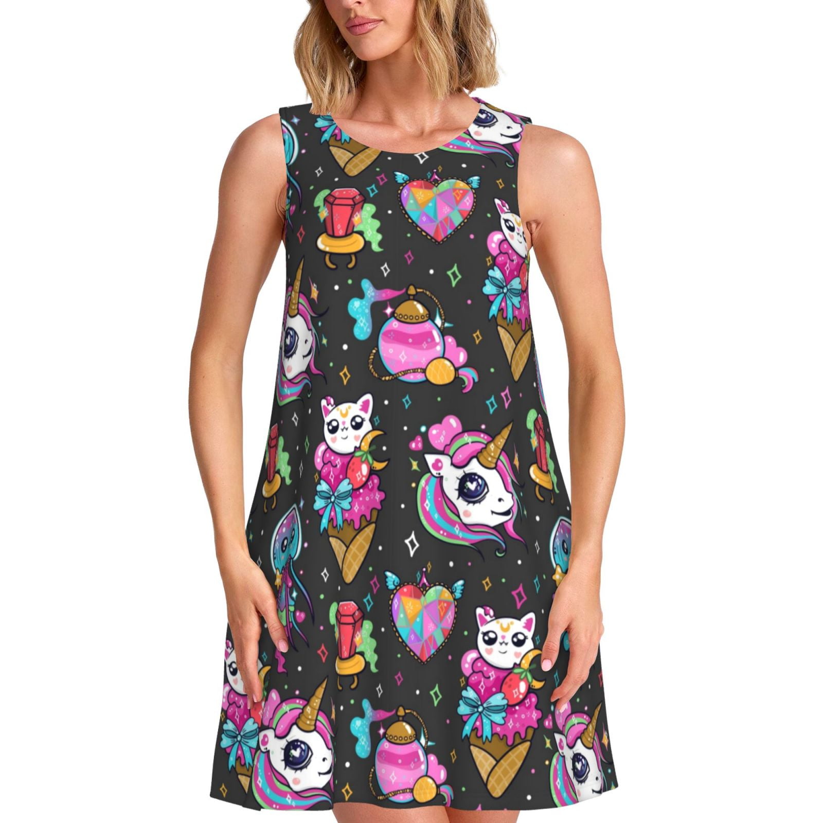 Spring Summer Dresses for Women 2025 - Rainbow Horse And Cat Icecream ...