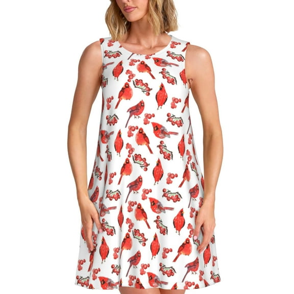 Spring Summer Dresses for Women 2025 - Red Birds Swimsuit Coverup Sundresses for Women, Beach Vacation Clothes for Women, Hawaiian Tshirt Dresses for Women