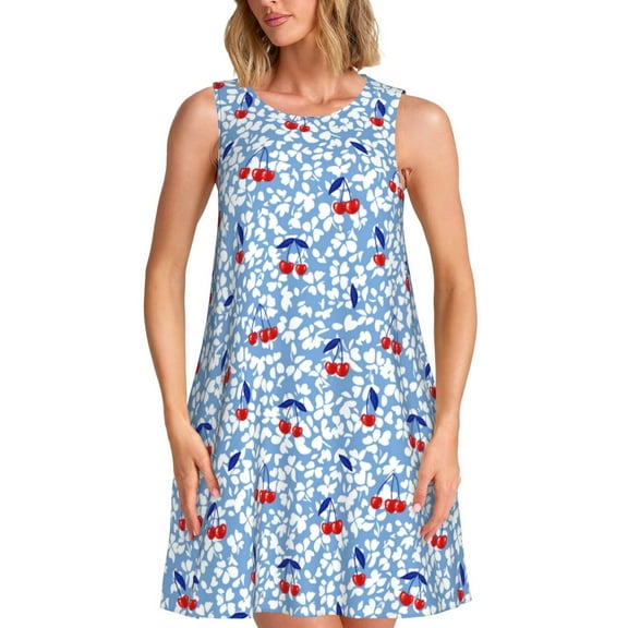 Spring Summer Dresses for Women 2025 - Red Cherries Swimsuit Coverup Sundresses for Women, Beach Vacation Clothes for Women, Hawaiian Tshirt Dresses for Women