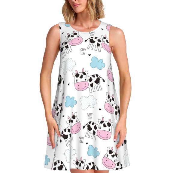 Spring Summer Dresses for Women 2025 - Simple Funny Cute Cow Swimsuit Coverup Sundresses for Women, Beach Vacation Clothes for Women, Hawaiian Tshirt Dresses for Women