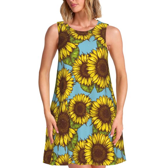 Spring Summer Dresses for Women 2025 - Sunflowers(A) Swimsuit Coverup Sundresses for Women, Beach Vacation Clothes for Women, Hawaiian Tshirt Dresses for Women