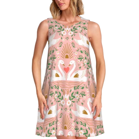 Spring Summer Dresses for Women 2025 - Swan Couple Swimsuit Coverup Sundresses for Women, Beach Vacation Clothes for Women, Hawaiian Tshirt Dresses for Women