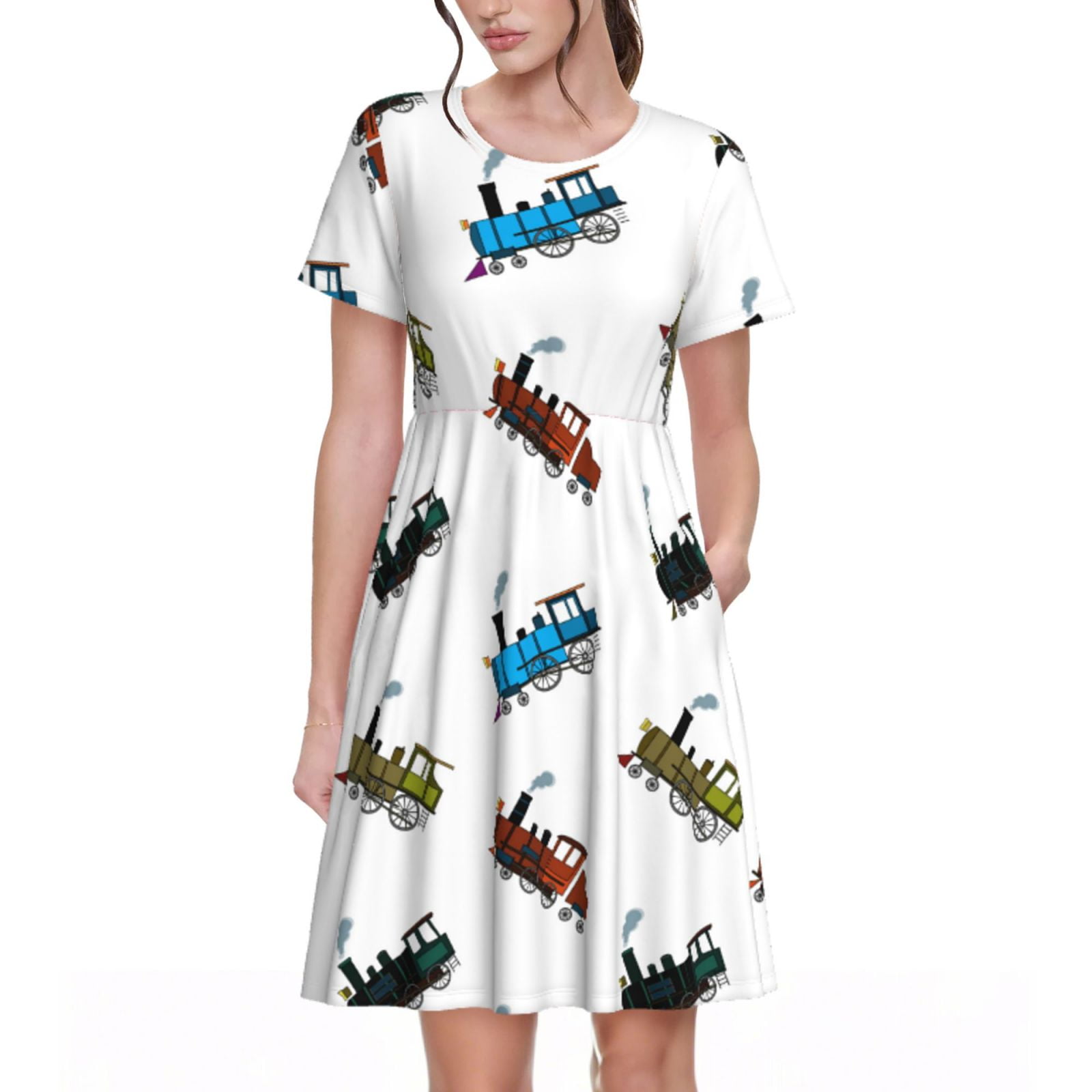 Spring Summer Dresses for Women 2025 - Train Pattern Colorful Beach ...