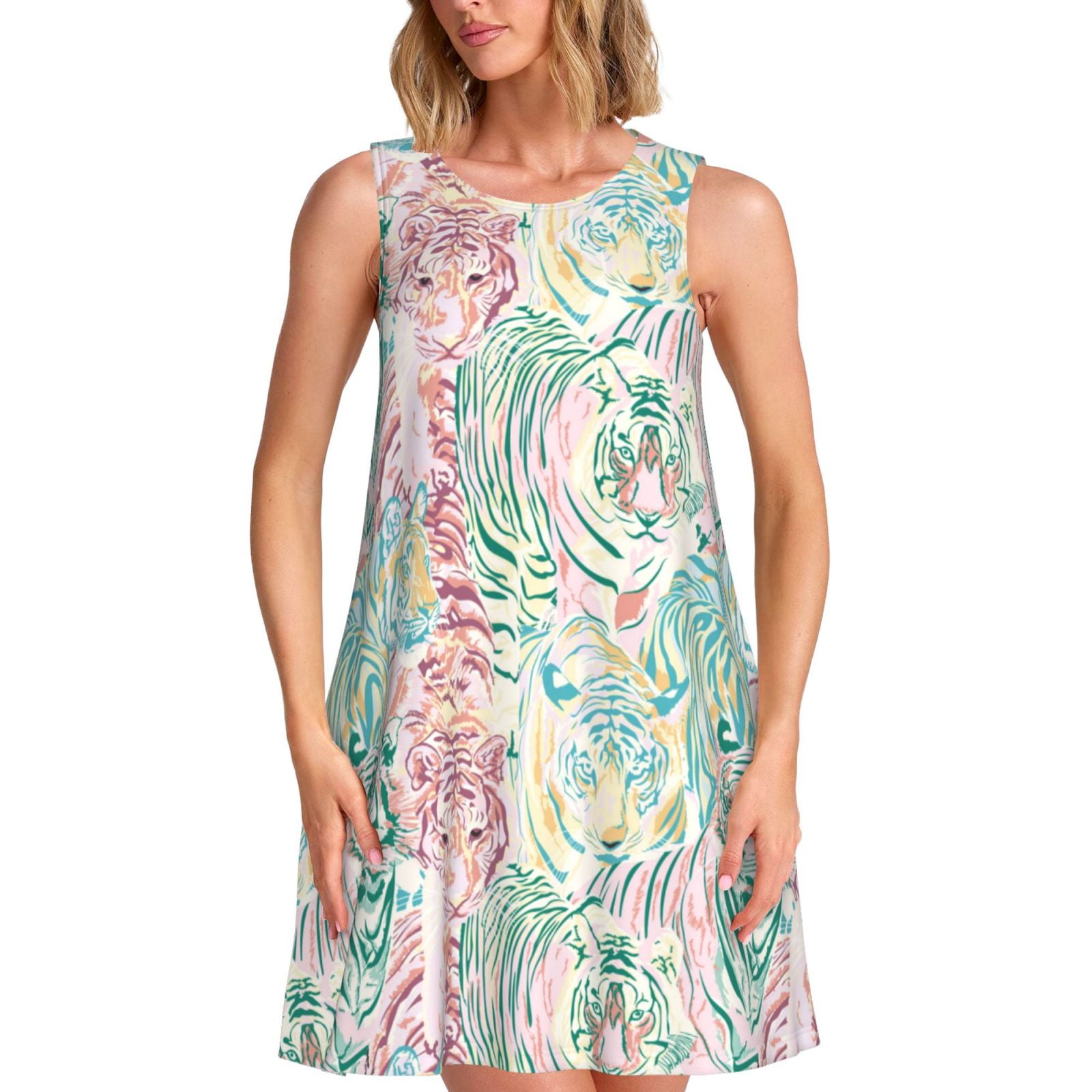 Spring Summer Dresses for Women 2025 - Watercolor Tiger Beach Vacation ...