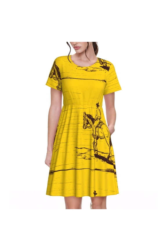 Spring Summer Dresses for Women 2025 - Western Desert Cowboy 1 Wedding Guest Dresses, Beach Vacation Clothes, Hawaiian Sundresses Casual Short Sleeve Dress for Women with Pockets
