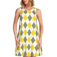 thumbnail image 1 of Spring Summer Dresses for Women 2025 - Yellow Grey White Diamond Plaid Swimsuit Coverup Sundresses for Women, Beach Vacation Clothes for Women, Hawaiian Tshirt Dresses for Women, 1 of 7