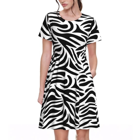 Spring Summer Dresses for Women 2025 - Zebra Print Black White Cool Wedding Guest Dresses, Beach Vacation Clothes, Hawaiian Sundresses Casual Short Sleeve Dress for Women with Pockets
