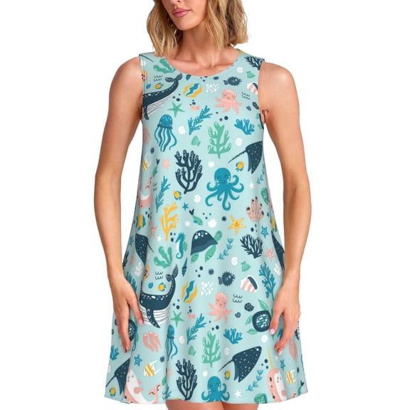 Spring Summer Dresses for Women 2025 - Sea Swimsuit Coverup Sundresses for Women, Beach Vacation Clothes for Women, Hawaiian Tshirt Dresses for Women