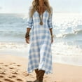 thumbnail image 1 of Spring Summer Dresses for Women Long Sleeve Crew Neck Boho Maxi Dress Casual Flowing Dress Light Blue XXL, 1 of 5