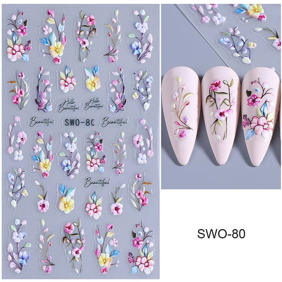 Spring Summer Easter Bunny Embossed Nail Stickers - 3D Raised Nail Art Decals for Women Girls - Peel and Stick Self-Adhesive Nail Decorations for Home DIY Manicure