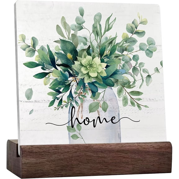 Spring Summer Eucalyptus Ceramic Table Sign Decor, Spring Botanical Home Sign Decoration For Farmhouse Shelf Tiered Tray Decor, Sage Green Decor,