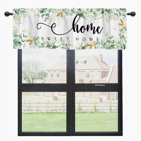 Spring Summer Eucalyptus Leaf Kitchen Curtains Valance 54 x 18, Seasonal Green Plant Sweet Home Short Window Topper Rod Pocket, Greenery Farmhouse Home Living Room Bedroom Bathroom Decor