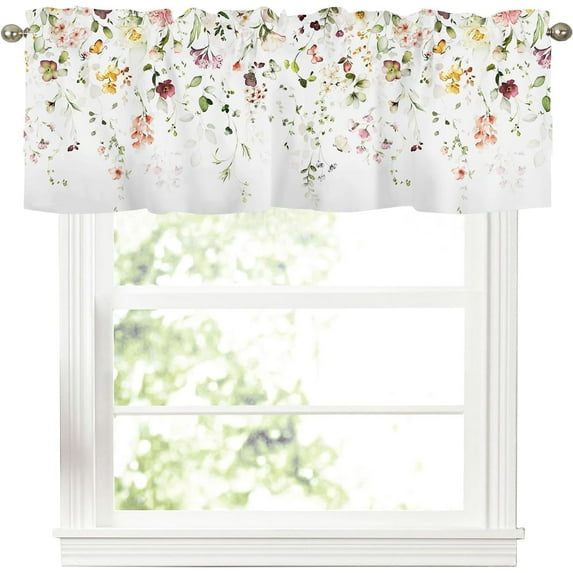 Spring Summer Eucalyptus Leaf Kitchen Curtains Valances for Windows Sage Green Leaves Floral Valance Farmhouse Short Rod Pocket Window Curtain 1 Panel for Spring Window Treatment Decorations 54x18inch