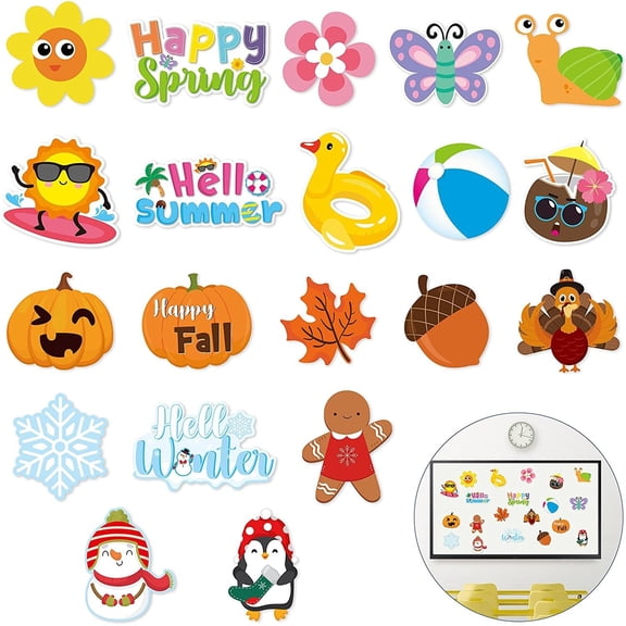 Spring Summer Fall Winter Classroom Cutouts Bulletin Board Set - 120Pcs Seasonal Classroom Decoration Paper Cut-Outs Blackboard Border Trim for School Classroom Whiteboard Window Wall Decor